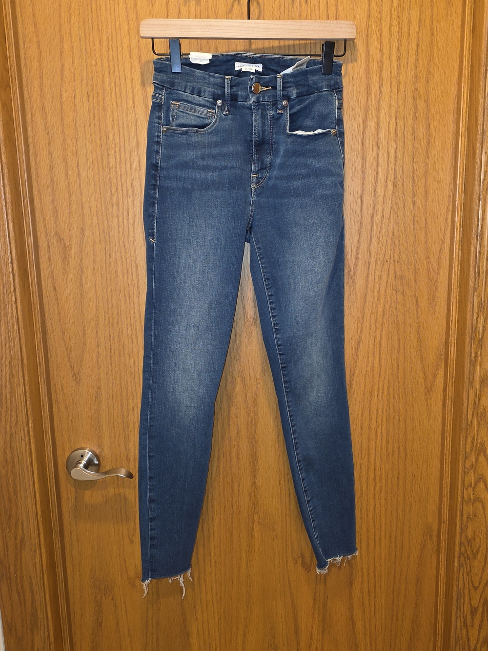 Good American Dark Blue Good Waist Crop